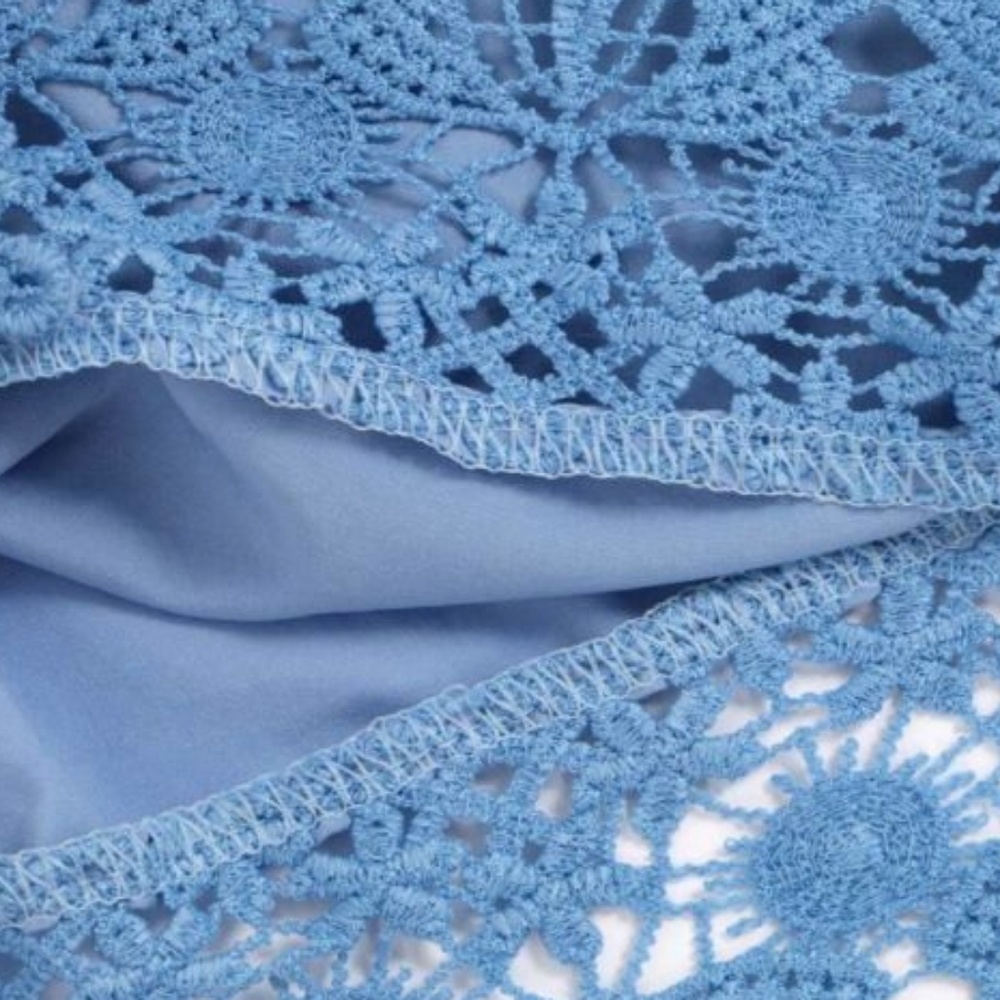 New boho Blue crochet lace off shoulder crop top - Picture 3 of 5